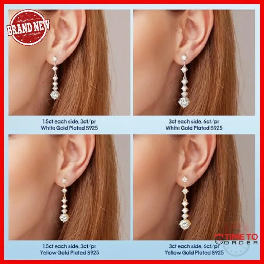 Moissanite Drop Stud Earrings 3-7CT 18K Gold Plated 925 Silver